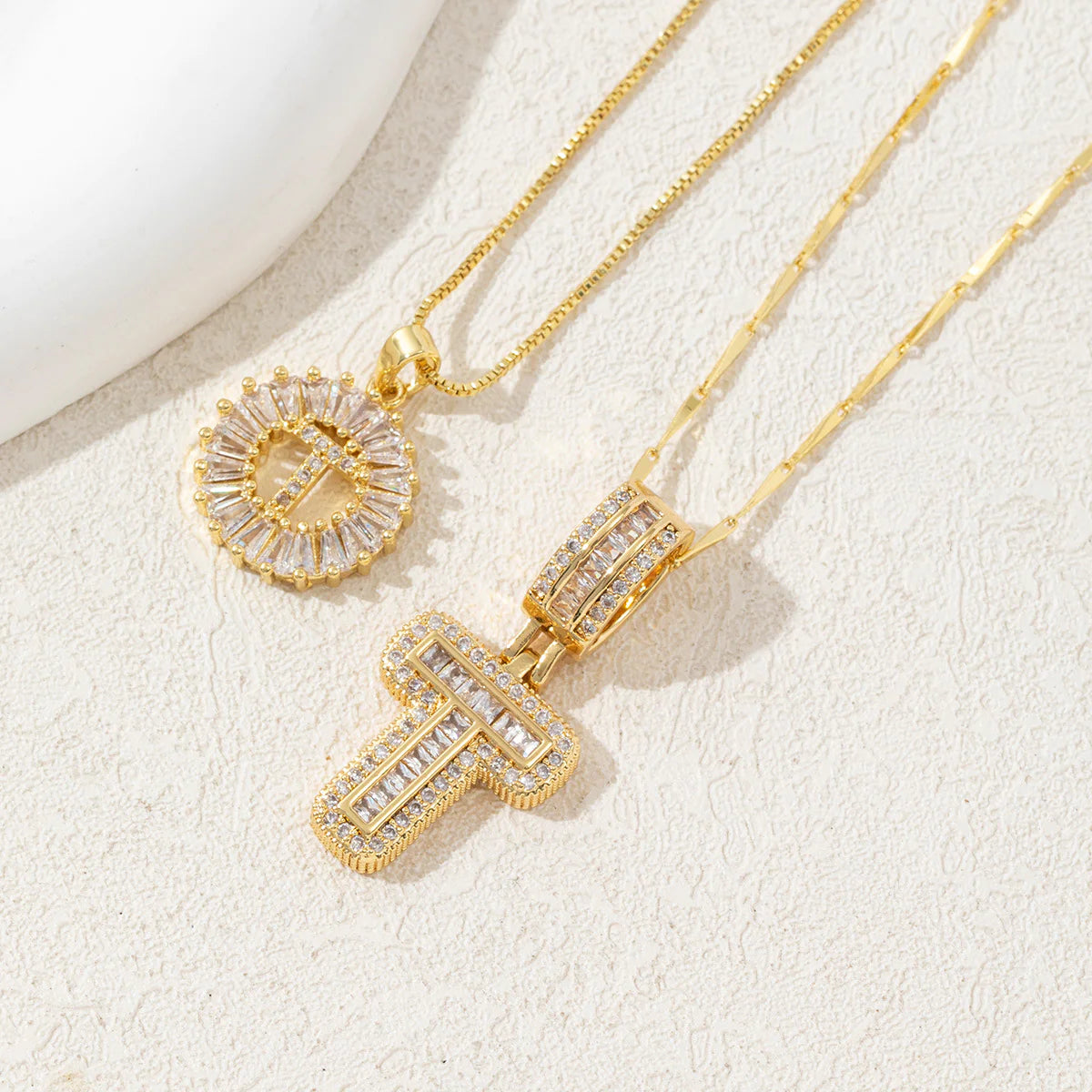 Copper Zirconium Gold Flower Pendant Set