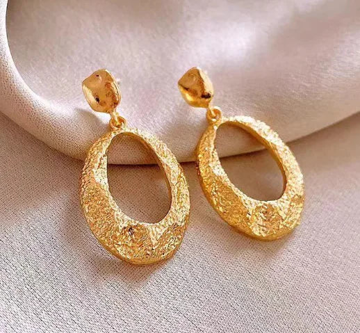 Vintage Geometric Oval Metal Earrings