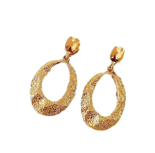 Vintage Geometric Oval Metal Earrings