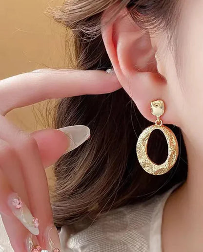 Vintage Geometric Oval Metal Earrings